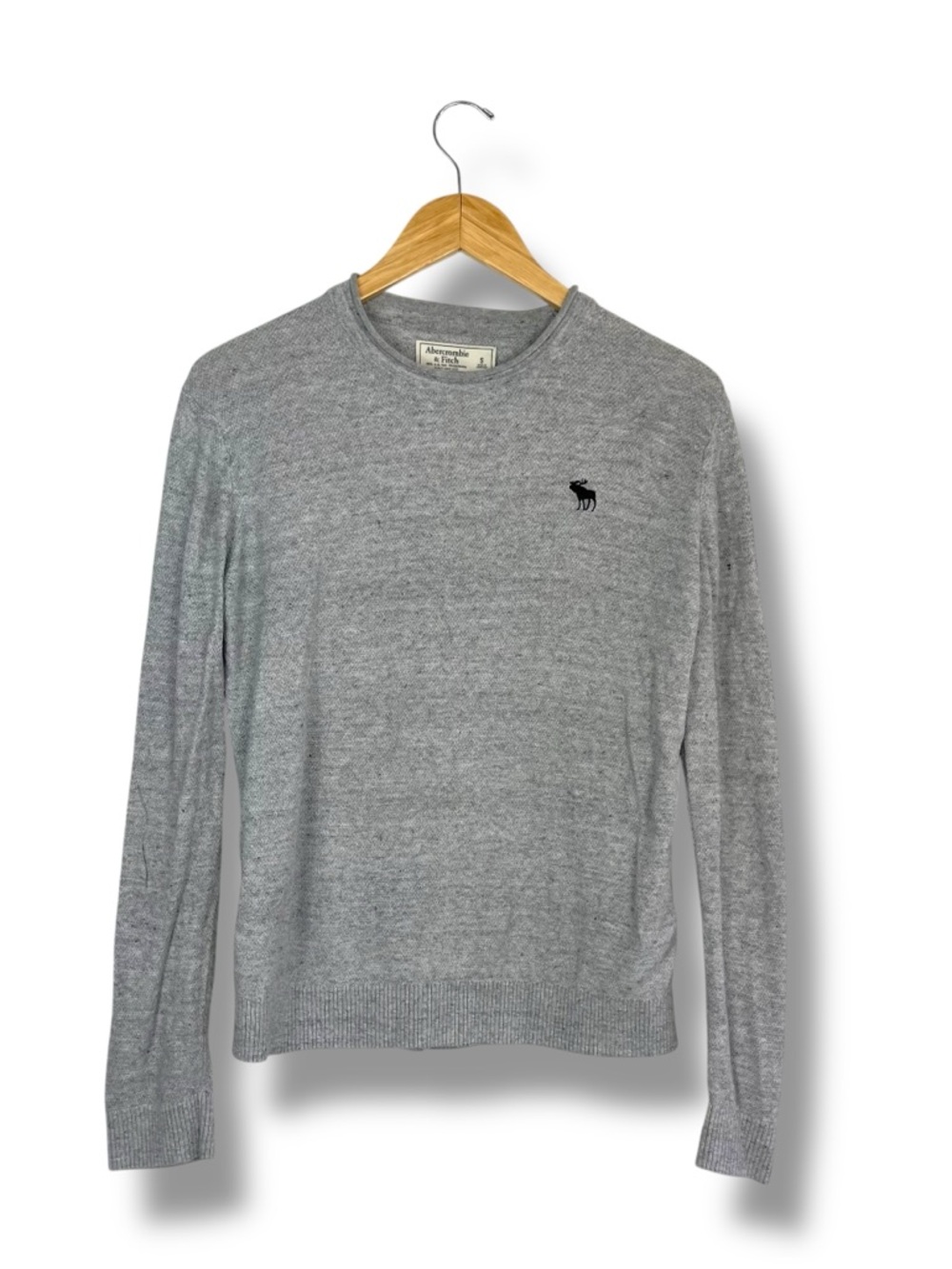 Abercrombie & Fitch Long Sleeve Thermal Sweater Roll Neck Logo Grey Small